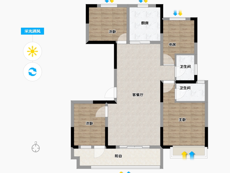 山东省-菏泽市-华鹏麟珑印-107.01-户型库-采光通风