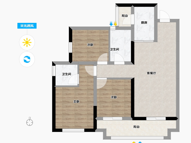 四川省-泸州市-远洋红星天铂-71.69-户型库-采光通风