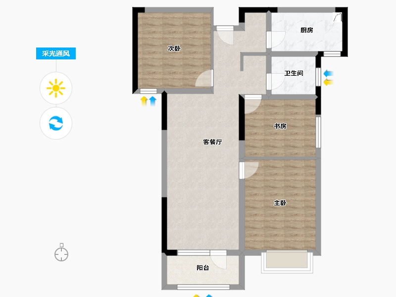 山东省-青岛市-蔚蓝天地-84.04-户型库-采光通风