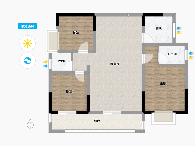 四川省-泸州市-川阳蓝城御景-85.38-户型库-采光通风