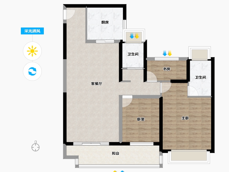 江苏省-盐城市-大丰碧桂园玖玺-98.40-户型库-采光通风