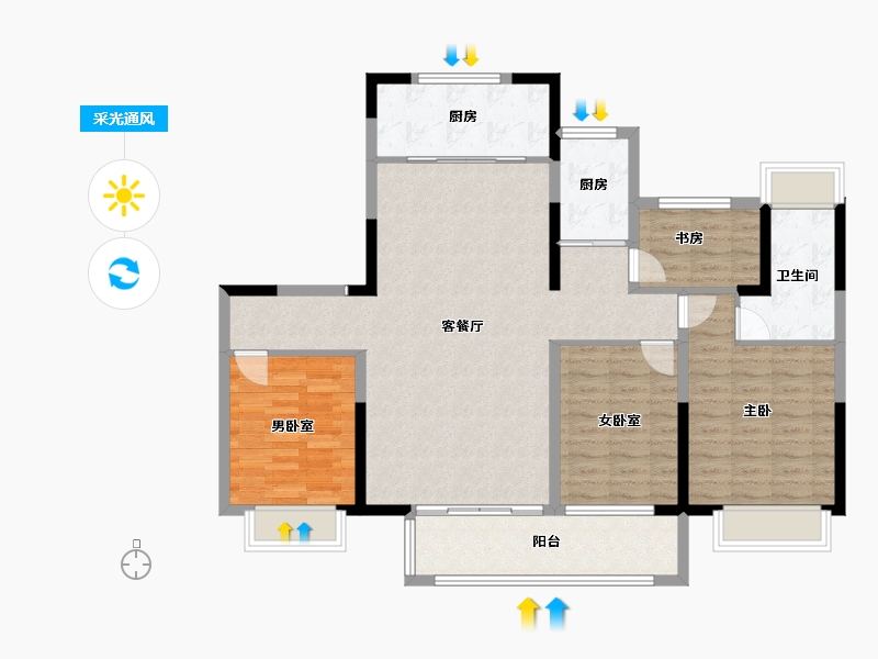 江苏省-盐城市-大丰碧桂园玖玺-114.40-户型库-采光通风