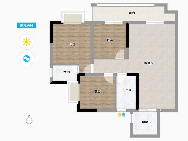 四川省-泸州市-川阳蓝城御景-80.03-户型库-采光通风