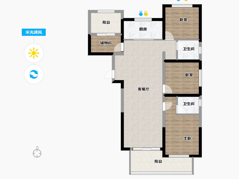 河南省-洛阳市-常绿林溪宸院-101.77-户型库-采光通风