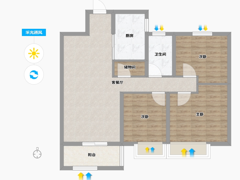 安徽省-淮北市-港利文庭雅苑-80.00-户型库-采光通风