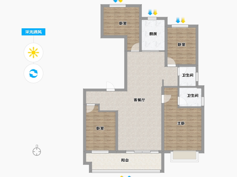 山东省-枣庄市-紫悦山·印象-113.60-户型库-采光通风