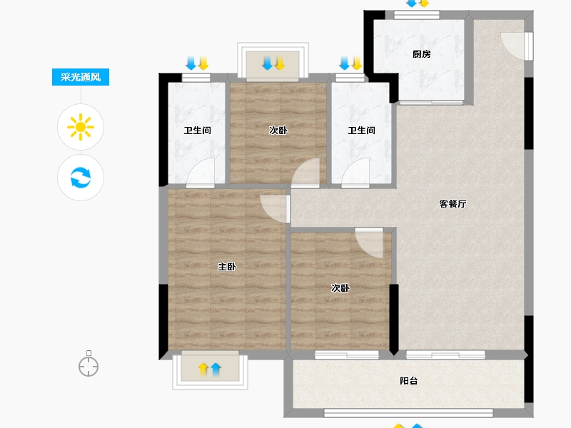 福建省-龙岩市-璞玉润园-87.20-户型库-采光通风