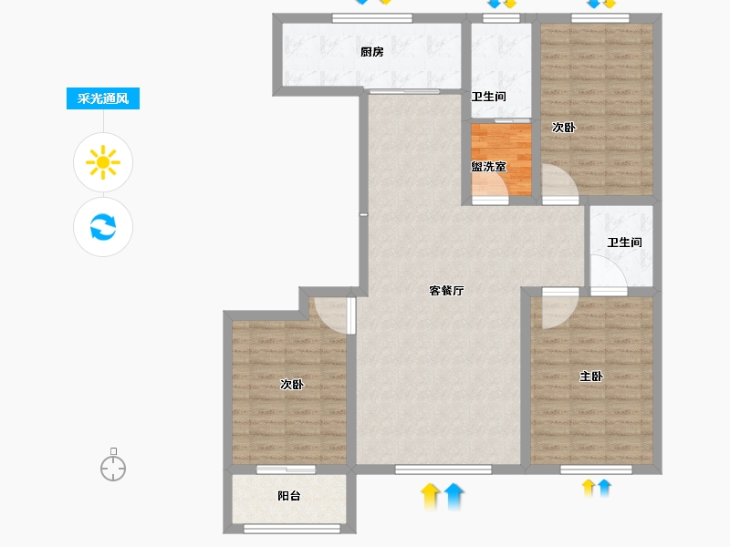 山东省-淄博市-宁宇富城花苑-109.61-户型库-采光通风