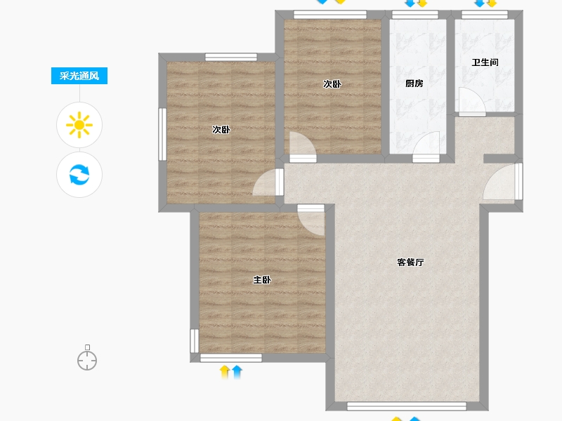 山东省-淄博市-宁宇富城花苑-86.72-户型库-采光通风