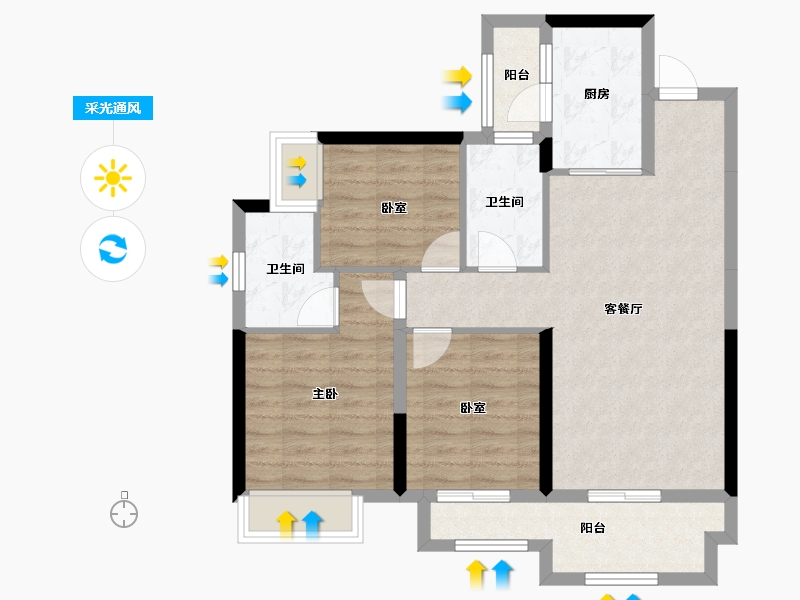 四川省-泸州市-碧桂园生态城-80.00-户型库-采光通风