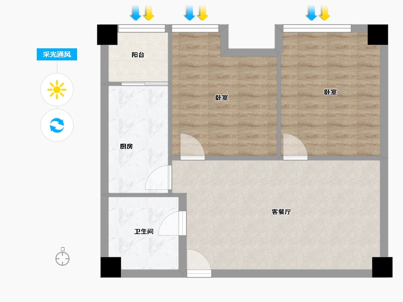 安徽省-淮北市-淮北建投绿金公馆-64.79-户型库-采光通风