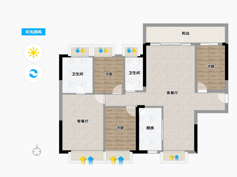 广东省-惠州市-珠江四季悦城-110.85-户型库-采光通风