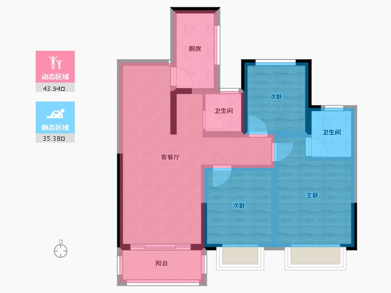 陕西省-咸阳市-彬州水木清华-69.40-户型库-动静分区