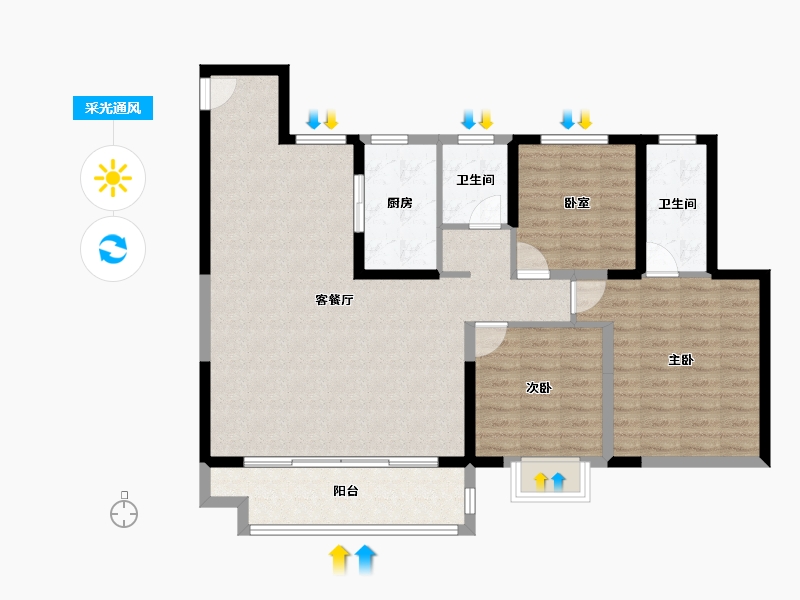 江苏省-盐城市-绿地香港新天地-104.80-户型库-采光通风