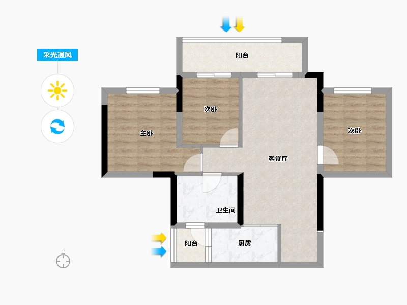 四川省-泸州市-贤达中央公园-70.41-户型库-采光通风