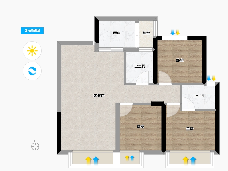 四川省-泸州市-玖臣壹品-61.55-户型库-采光通风