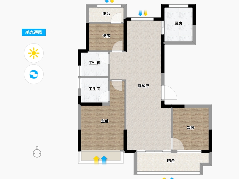 江苏省-盐城市-​百禾小镇二期绿城百禾-92.00-户型库-采光通风