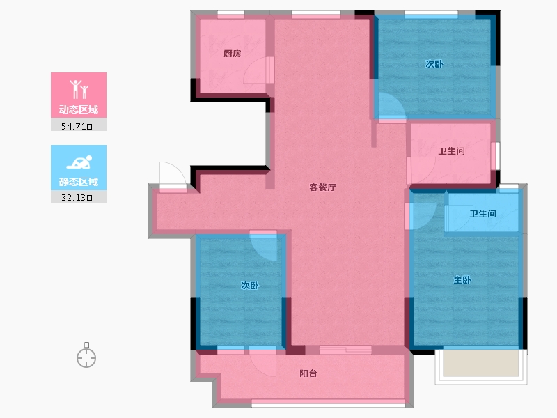 山东省-菏泽市-华鹏麟珑印-76.00-户型库-动静分区