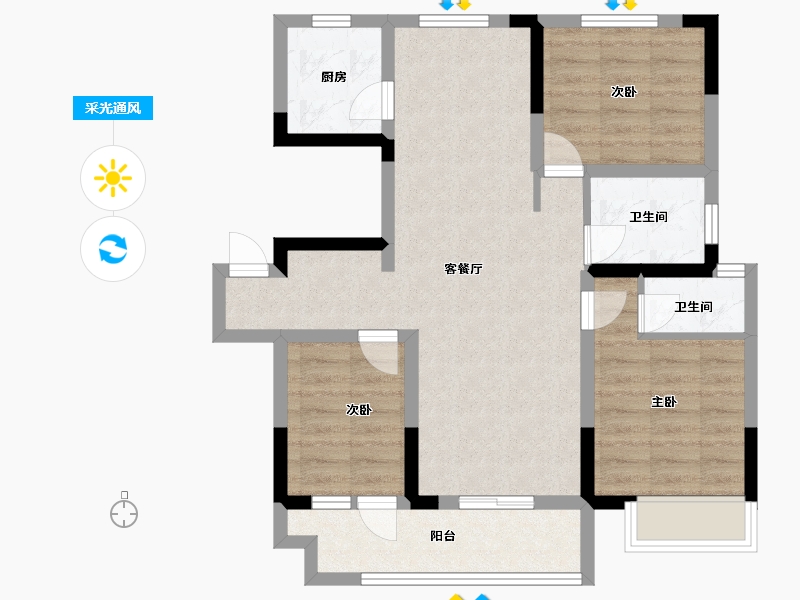 山东省-菏泽市-华鹏麟珑印-76.00-户型库-采光通风