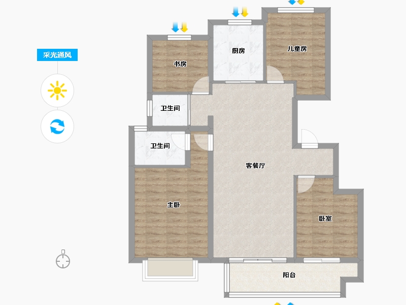 江苏省-扬州市-碧桂园望江府-98.40-户型库-采光通风