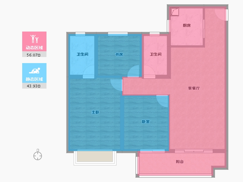 江苏省-扬州市-碧桂园望江府-89.60-户型库-动静分区