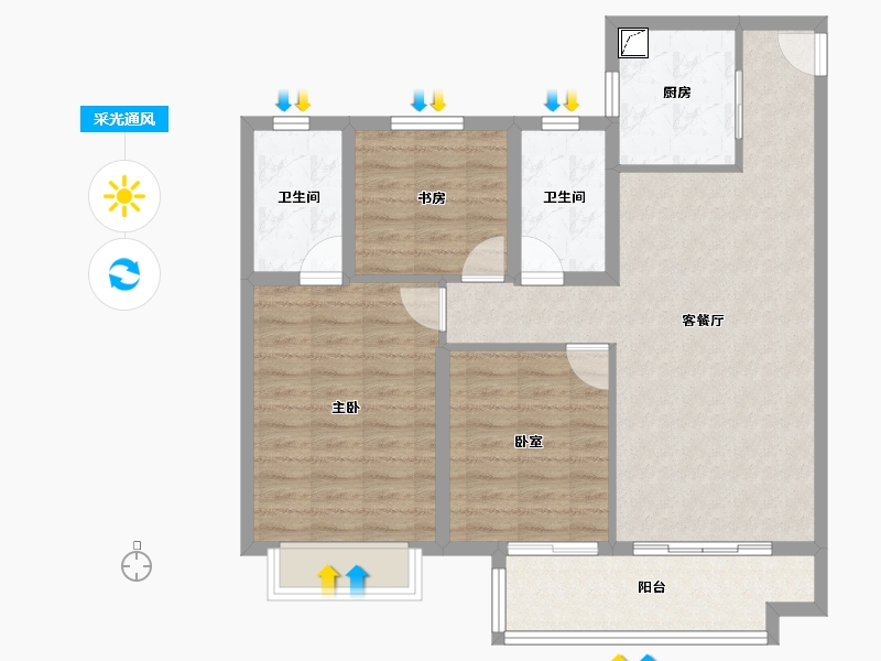 江苏省-扬州市-碧桂园望江府-89.60-户型库-采光通风