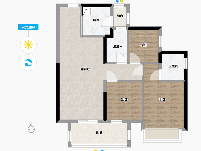 广西壮族自治区-南宁市-龙光玖珑华府-71.00-户型库-采光通风