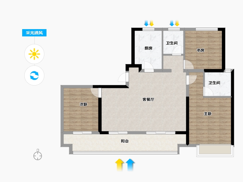 湖北省-荆门市-世茂长投龙山中央商务区-102.06-户型库-采光通风