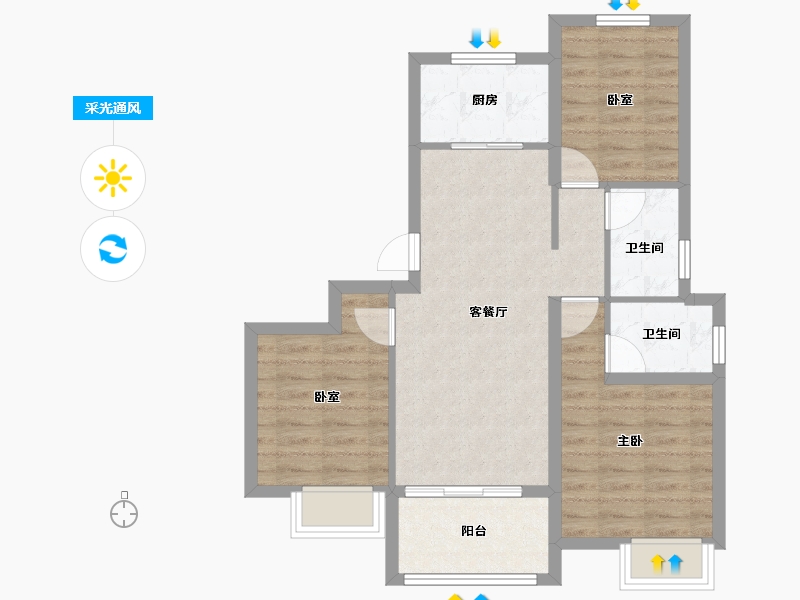 江苏省-扬州市-现代城-70.27-户型库-采光通风