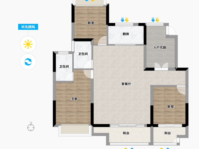 江苏省-扬州市-世茂金业璀璨铂湾-102.40-户型库-采光通风