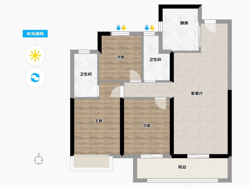 河南省-郑州市-招商公园与湖-83.00-户型库-采光通风