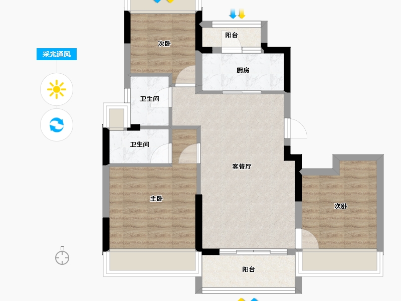 湖北省-荆门市-碧桂园翡翠公馆-69.62-户型库-采光通风