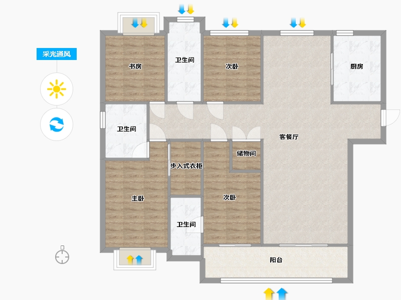 湖北省-武汉市-融创玖玺台-191.00-户型库-采光通风