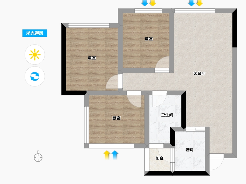 四川省-绵阳市-兴发公园华府-59.80-户型库-采光通风