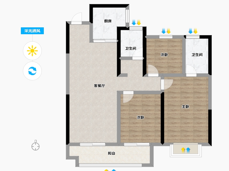 湖北省-咸宁市-卓尔赤壁公馆-93.95-户型库-采光通风