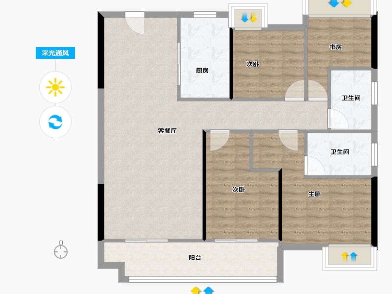 湖北省-咸宁市-卓尔赤壁公馆-102.77-户型库-采光通风