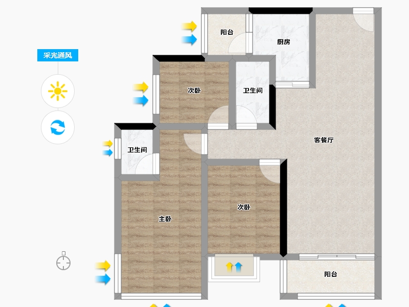 四川省-绵阳市-领地国际社区三期-81.87-户型库-采光通风