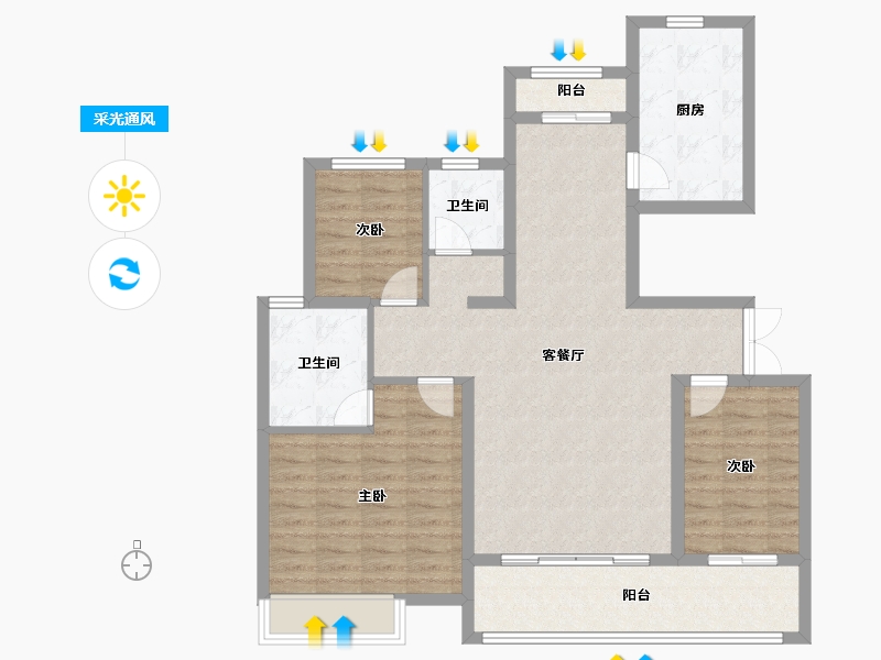 河南省-周口市-建业云筑-100.35-户型库-采光通风