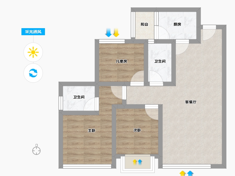 四川省-绵阳市-高又高新天骄-60.94-户型库-采光通风