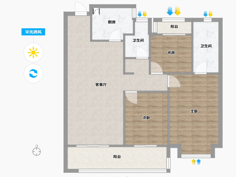 浙江省-宁波市-金辉新力江樾潮启-90.00-户型库-采光通风