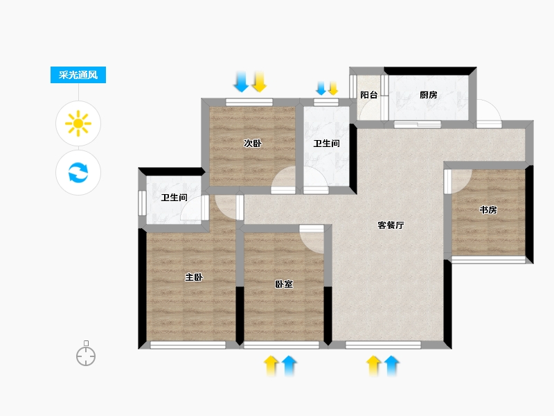 四川省-绵阳市-兴发公园华府-74.42-户型库-采光通风