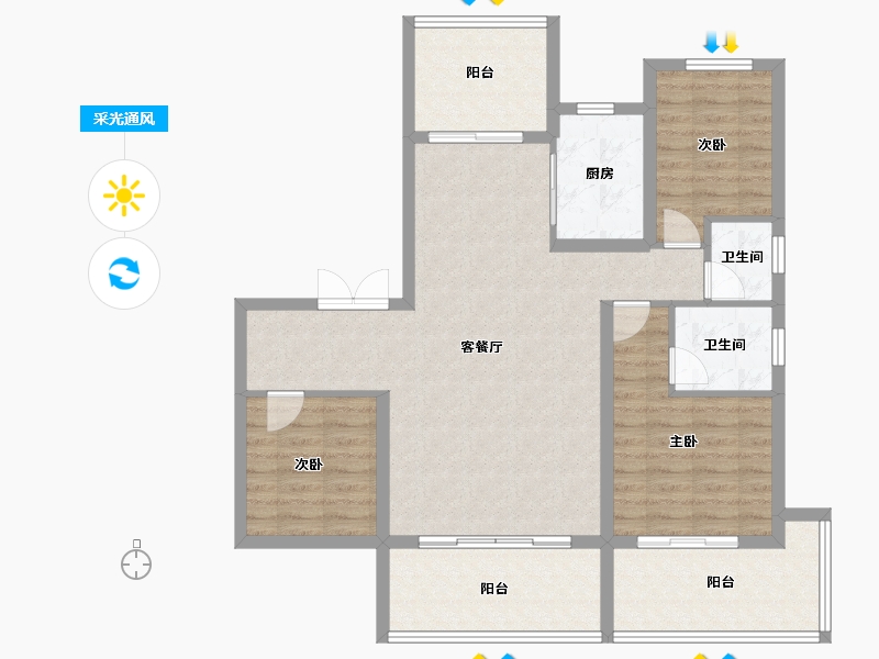 河南省-周口市-建业天悦-106.18-户型库-采光通风