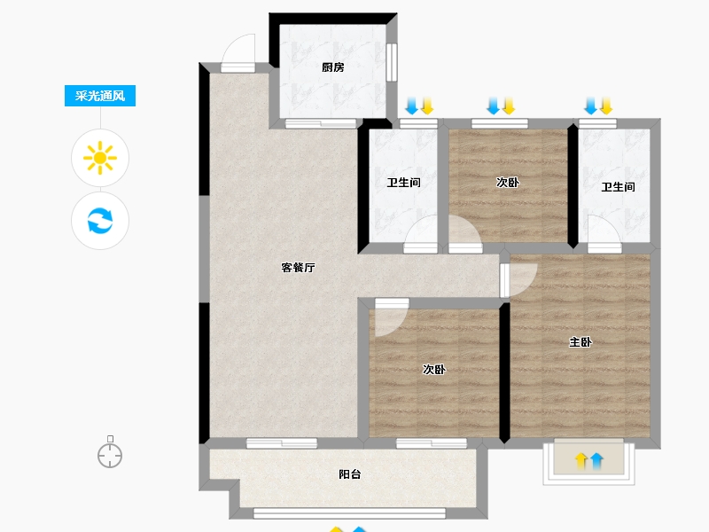 湖北省-咸宁市-卓尔赤壁公馆-85.16-户型库-采光通风