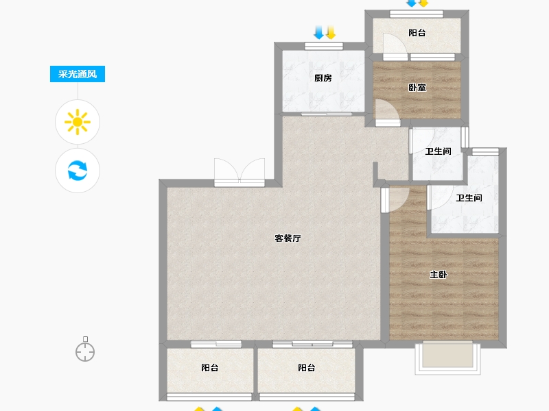 江苏省-扬州市-嘉年华唐悦-84.80-户型库-采光通风