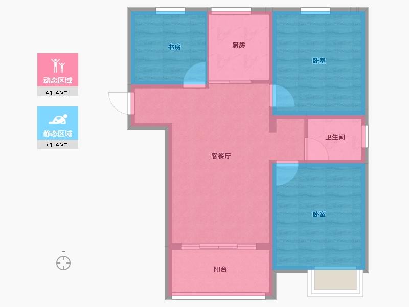 江苏省-扬州市-现代城-64.76-户型库-动静分区