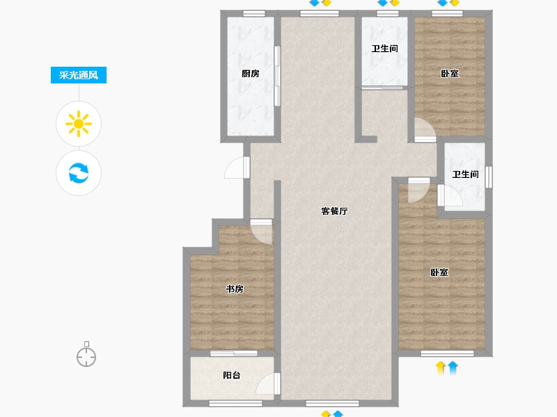 山东省-滨州市-月湖蓝湾-123.90-户型库-采光通风