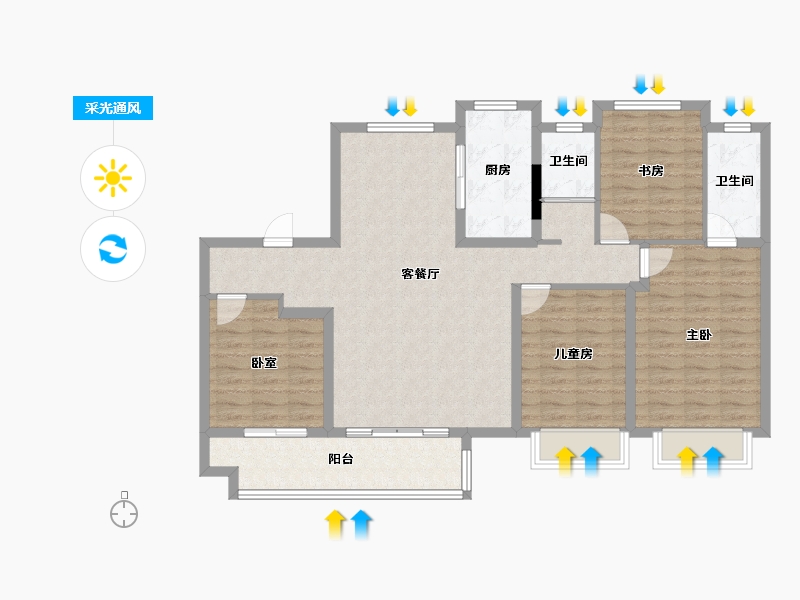 江苏省-扬州市-碧桂园望江府-112.00-户型库-采光通风