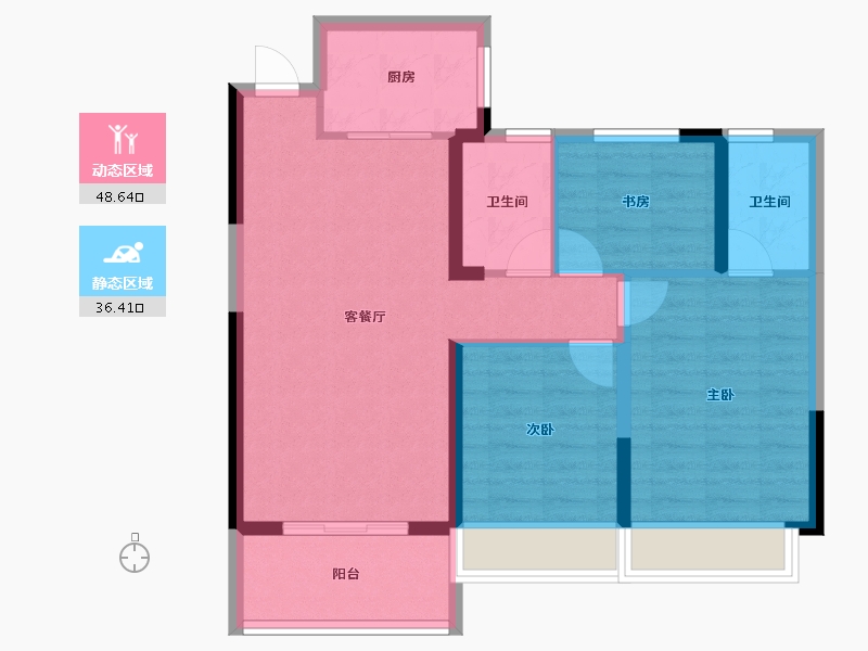 湖北省-荆门市-创鸿·书山美院-75.90-户型库-动静分区