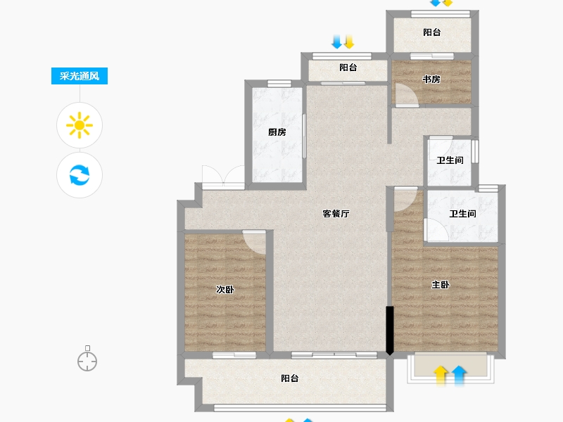 山东省-菏泽市-绿城单县兰园-104.00-户型库-采光通风