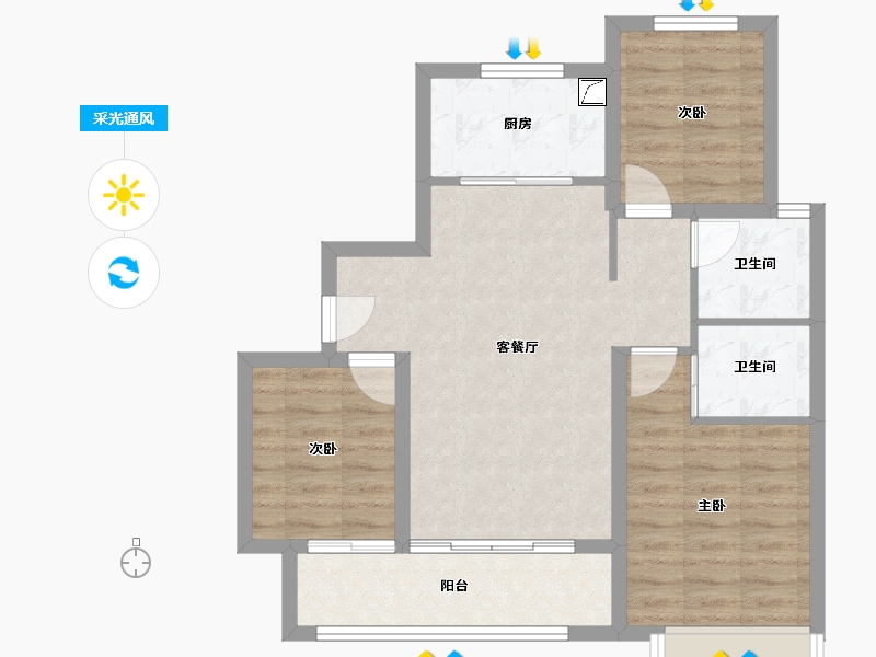 河北省-唐山市-锦绣天樾-72.45-户型库-采光通风